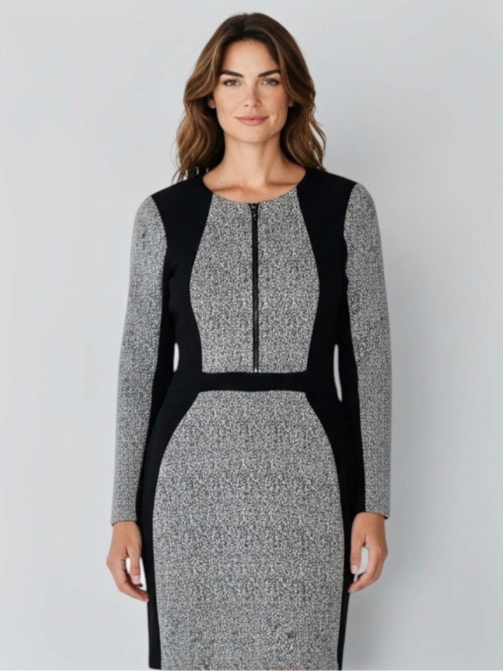 W118 by Walter Baker Tweed Colorblock Half-Zip Mini Dress Small